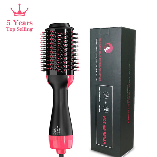 3-in-1 Hair Dryer Brush with Comb, Straightener & Curler – One-Step Styling Tool for Smooth, Voluminous Hair.